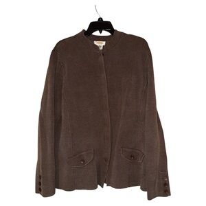 Talbots Womens‎ Silk Blend Brown Knit Blazer Jacket XL Hidden Button Front
